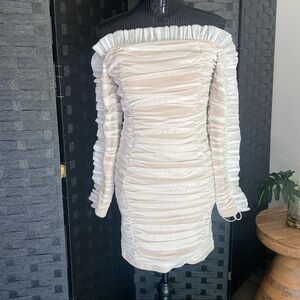 White Off Shoulder Dress by Miss Circle in M